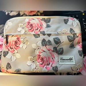 Canvaslife Beige Pink Rose Floral Padded Laptop Sleeve Case EUC 13”